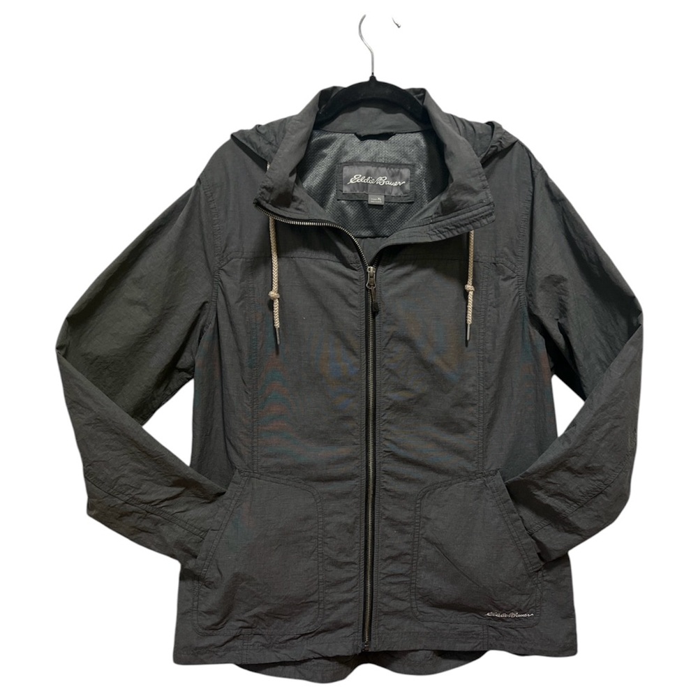 Eddie Bauer Women's XL Windbreaker Rain Jacket Hooded  Full Zip Lightweight Grey